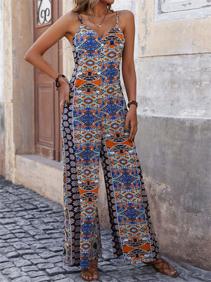 Women's Ethnic Style Print Strap Wide Leg Jumpsuits