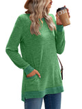 Women's Leisure Crew Neck Long Sleeve Fitted Shirt with Pocket