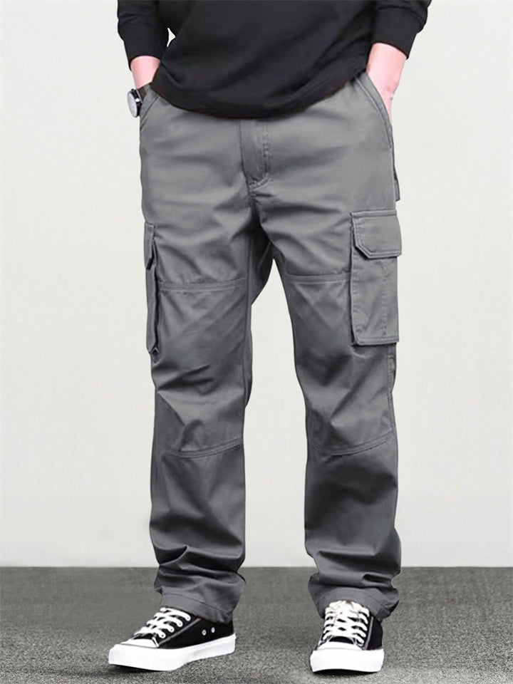 Men's High Steet Simple Cotton Loose Fit Multi Pockets Cargo Pants
