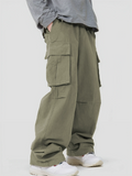 Men's Casual Streetwear Mid-Waist Loose Fit Multi-Pocket Cargo Trousers
