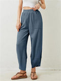 Women's Casual High Waist Wide Leg Loose Fit Pockets Corduroy Pants