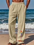 Mens' Parrot Print Elastic Waist Drawstring Wide Leg Pants