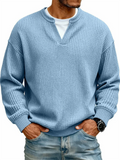 Men's Waffle-Knit Round Neck Long Sleeve Casual Tops