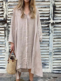 Women's Summer Loose Solid Color Button Up Long Sleeve Shirt Dress
