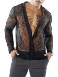 Deep V-neck Transparent Mesh Shirts for Male