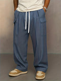 Mens American Style Drawstring Multi Pocket Wide Leg Cargo Pants