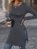 Women's Side Slit Crew Neck Elegant Shirt