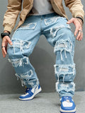 Men's Cool Light Blue Ripped Denim Pants