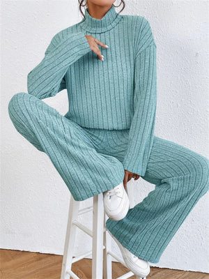 Women's Leisure Home High Collar Knitted Warm Pajamas ( 2 Pieces )