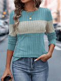 Women's Contrast Color Pit Stripe Round Neck Long Sleeve Shirt