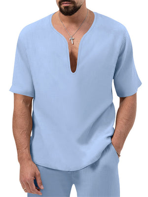 Chic V-neck Short-sleeved T-shirt + Pants Men's Casual Set
