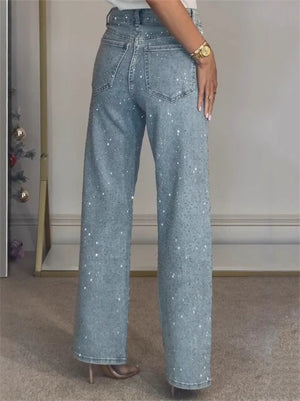 Women's Bling Solid Color High Waist Denim Pants