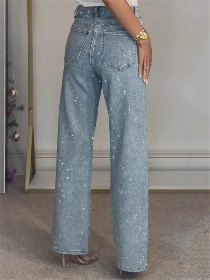 Women's Bling Solid Color High Waist Denim Pants