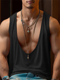 Men's Sexy Solid Color Deep V Neck Sports Vest Sleeveless Shirt