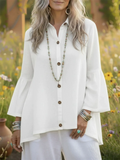 ‌Women's Spring Casual Ruffled Sleeve Lapel Button-Up Blouses