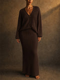 Women's Grunge Style V-Neck Button Up Cardigan Top and Midi Dress Set