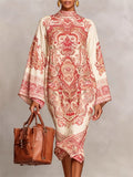 ‌Women's Elegant Ethnic Style Long Sleeve Paisley Print High Neck Dress‌