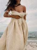 Beach Casual Pure Cotton Backless Strappy Dress for Women