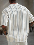 Men's Summer Casual Stripe Textured Short Sleeve T-Shirts