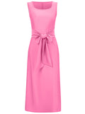 Women's Vogue Lace-Up Side Slit Square Neck Midi Dresses