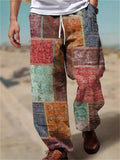 Men's Casual Contrast Color Holiday Style 3D Printed Drawstring Beach Pants