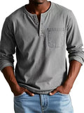 Men's Casual O-Neck Pocket Long Sleeve Top Shirt