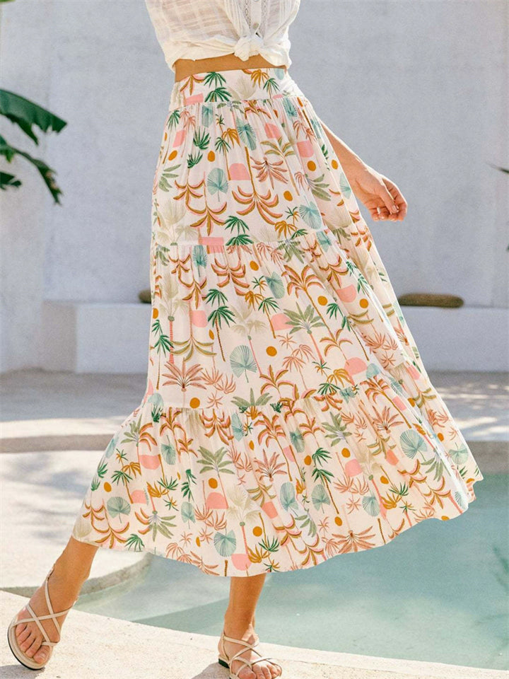 Women's Holiday Style Print Pockets A-Line Beach Skirts