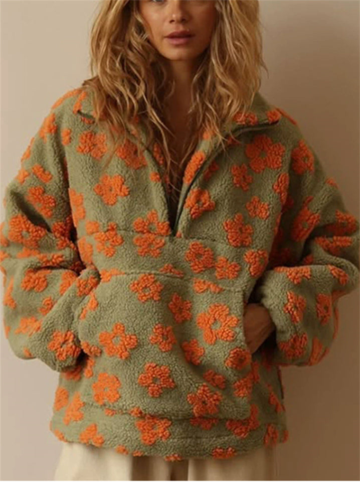 Women's Autumn Floral Long-sleeved Pullover Fleece Sweatshirts