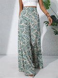 Women's Holiday Style Leaves Printed Chiffon High Waist Wide Leg Pants
