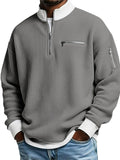 Mens Waffle Knit Quarter Zip Multi Zipper Pullover Sweatshirts