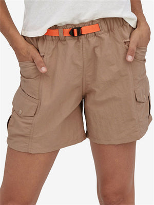 Women's Solid Color Holiday Beach Cargo Shorts with Belt