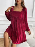 Women's Square Collar Long Sleeve Velvet Dress for Christmas