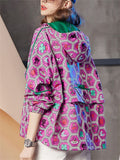 Autumn Floral Print Colorblock Hooded Jacket for Women