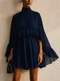 Women 2 Piece Chiffon High Neck Ruffle Mini Dress and Slip Set