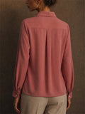 Womens Pink Long Sleeve Pintuck Pleated Button Down Blouse