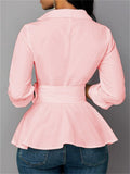 Women's Solid Color V Neck Asymmetric Hem Tie-waist Blouses