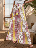 Summer Women's Patchwork Tie-waist Wide Leg Pants