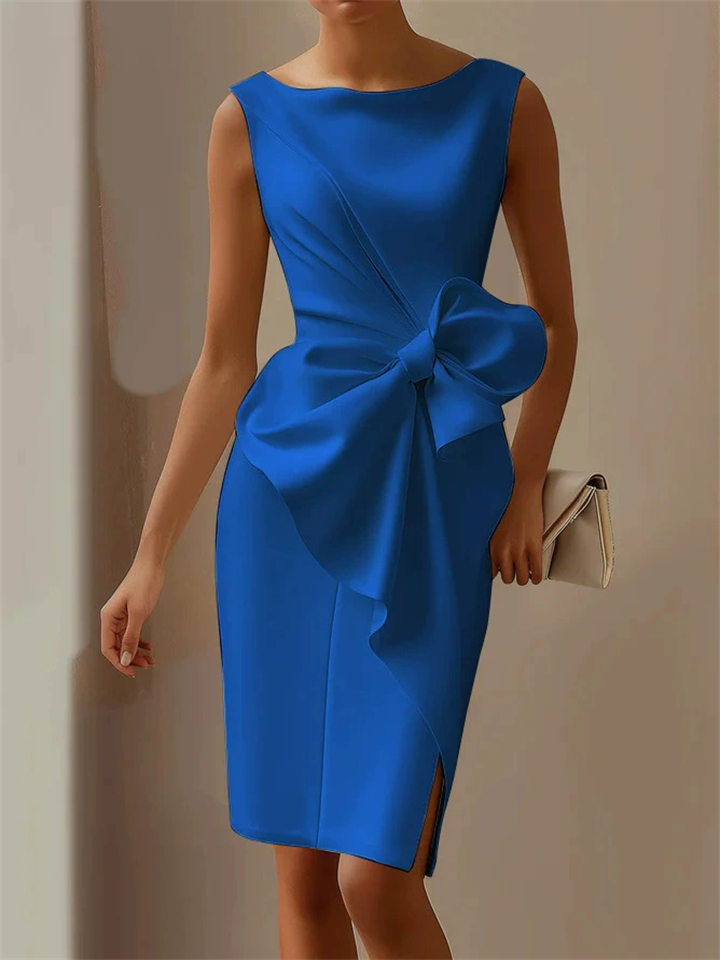 ‌Women's Elegant Trendy Bowknot Decorated Sleeveless Knee Length Dress‌
