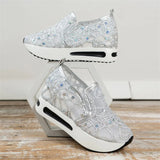 Female Korean Style Summer Breathable Sequin Lace Mesh Loafers