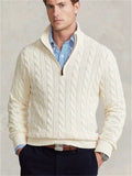 Mens Quarter Zip Pullover Cable Knit Sweater