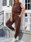 Women's Summer Casual Solid Color Round Neck Sleeveless Jumpsuits
