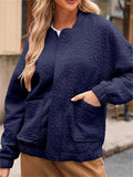 Women's Autumn Trendy Solid Color Texture Polo Collar Long Sleeve Coats
