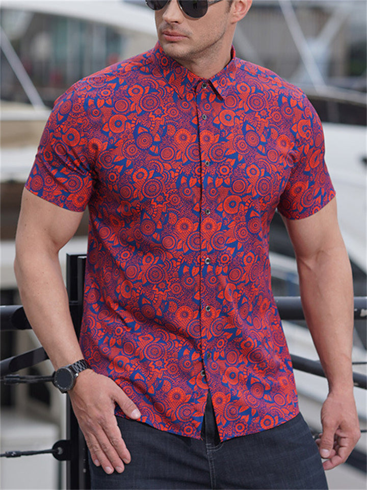 Men's Stylish Printed Short Sleeved Plus Size Holiday Shirts