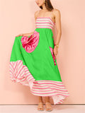 Women's Summer Holiday Style Leaf Print Big Hem Strap Maxi Dress