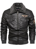 Men's Detachable Collar Faux Leather Biker Jacket Winter Motorcycle Riding Outerwear