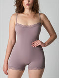 Women's Lace Trim Bodysuit Tummy Control Shapewear Romper Jumpsuit