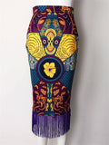 Women's Purple Fringe  Contrast Color High Rise Skirt