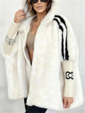 ‌Winter Faux Fur Striped Patchwork Hooded Coat for Women‌