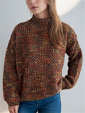 Women's Casual Contrast Color Semi-High Neck Long Sleeve Sweater