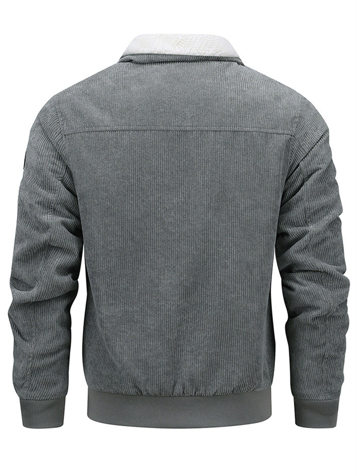 Plus Size Men's Corduroy Fleece Lined Warm Utility Coats with Pockets